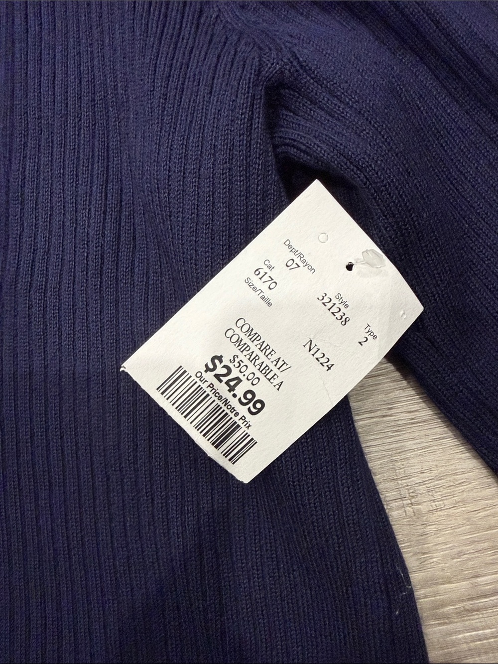 Navy Ribbed Collared Long-Sleeve Sweater - Picture 2 of 3